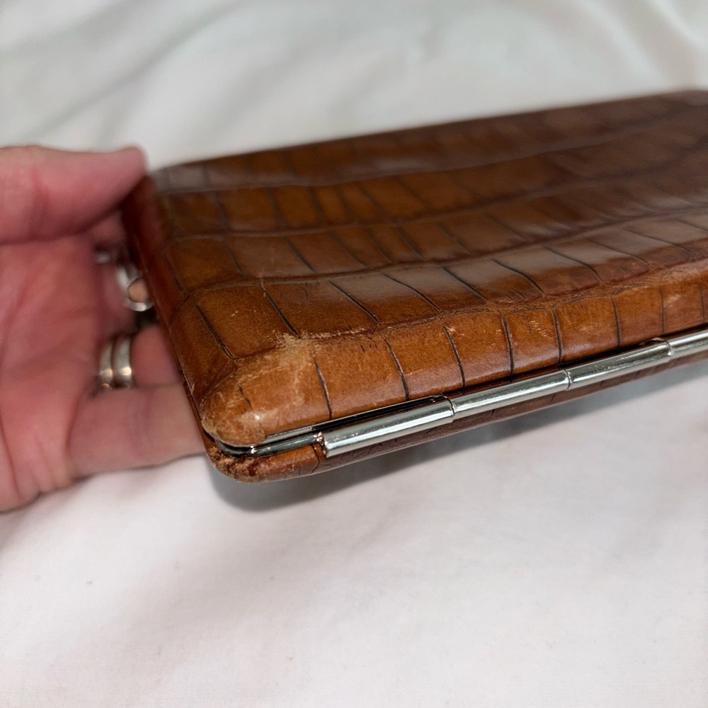 Abas Tan Crocodile Embossed Clutch - Picture 5 of 11